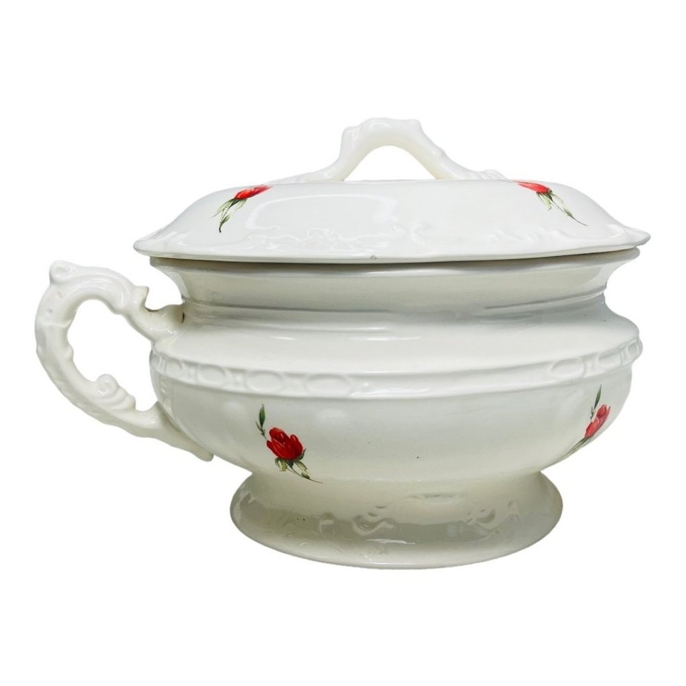 Vintage Ceramic Soup Tureen  With Cover Antique Roses Unbranded